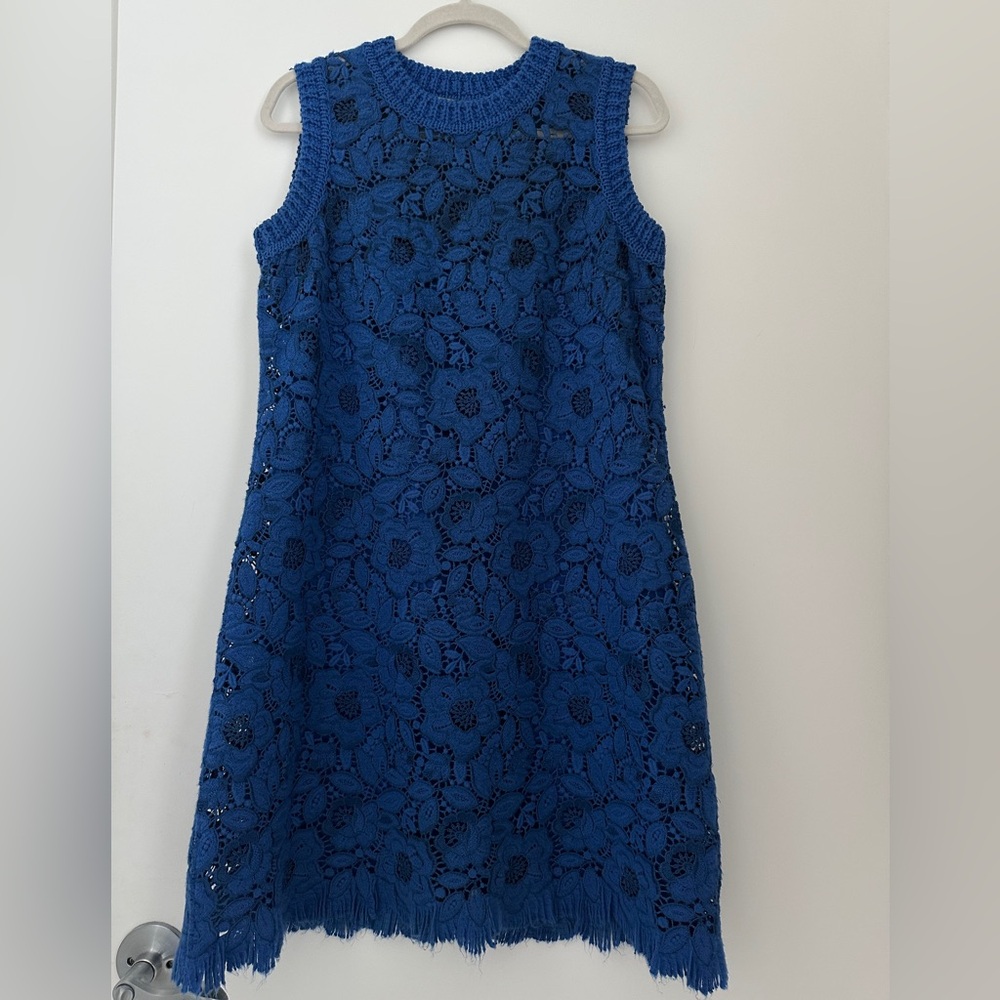 Ermanno Scervino Women’s Blue Floral Lace Sleeveless Dress with Slip Size 46